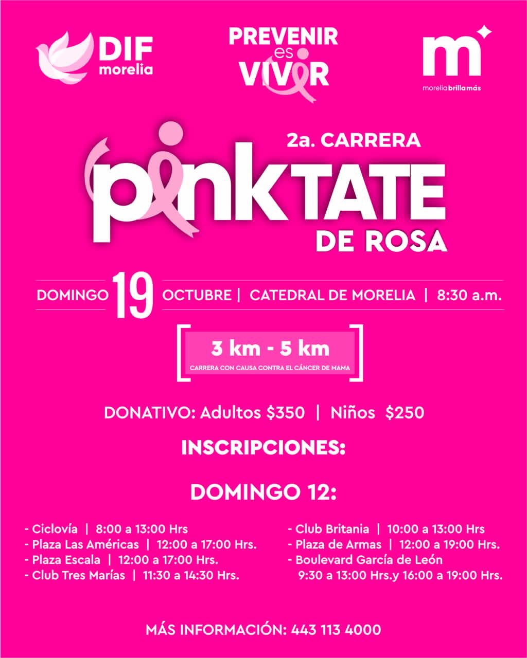 DIF Morelia invita a la 2ª Carrera “Pinktate de Rosa”